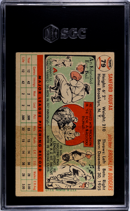 1956 Topps White Back #79 Sandy Koufax SGC 2