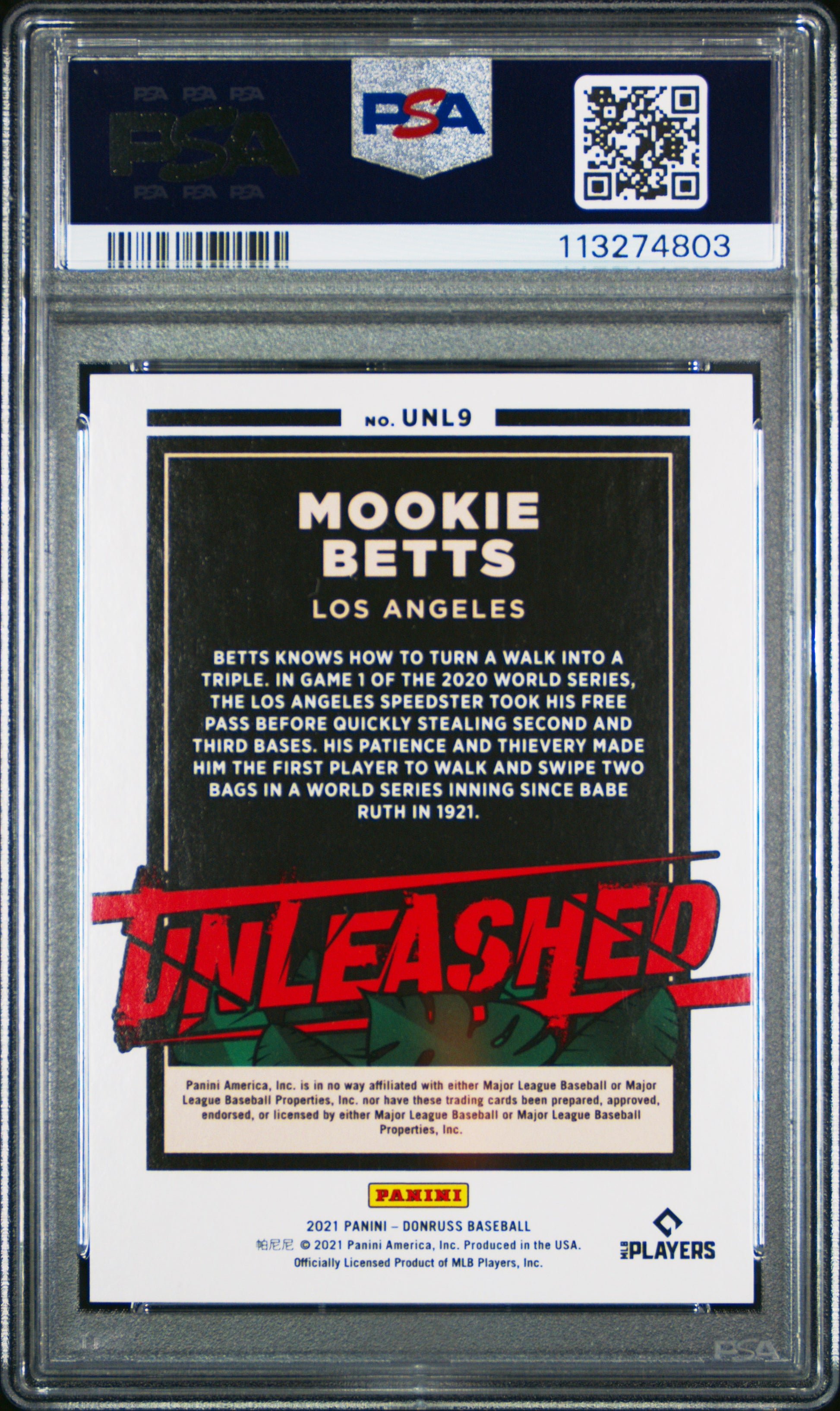 2021 Panini Donruss Unleashed Gold /99 Mookie Betts #UNL9 PSA 10