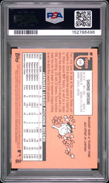 2018 Topps Heritage #600 Shohei Ohtani PSA 9 - Back