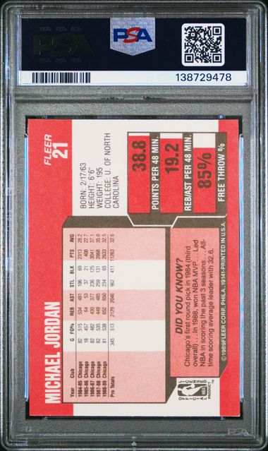 1989 Fleer Base #21 Michael Jordan PSA 9 - Back