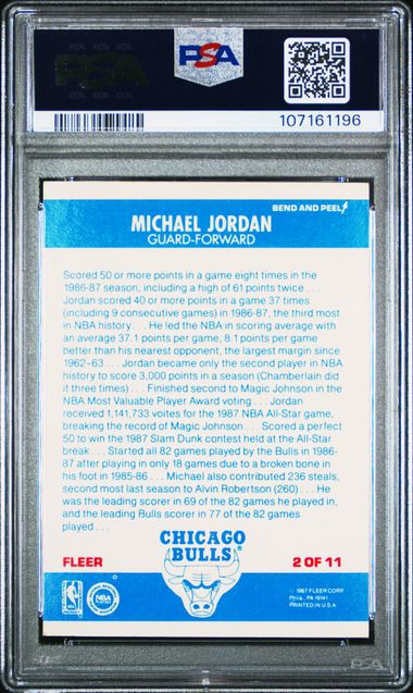 1987 Fleer Sticker #2 Michael Jordan PSA 7 - Back