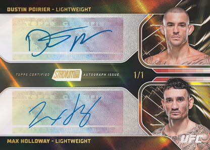 2026 Topps Stadium Club UFC Dustin Poirier and Max Holloway Dual Autographs Gold Rainbow Foilboard Card