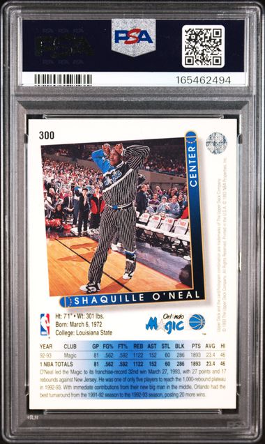 1993 Upper Deck #300 Shaquille O'Neal PSA 9 - Back