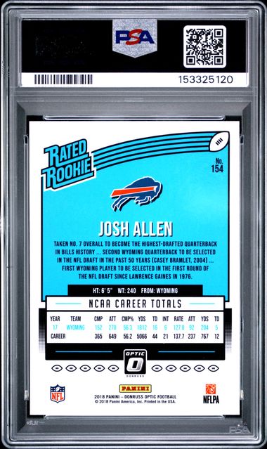 2018 Panini Donruss Optic #154 Josh Allen PSA 10 - Back