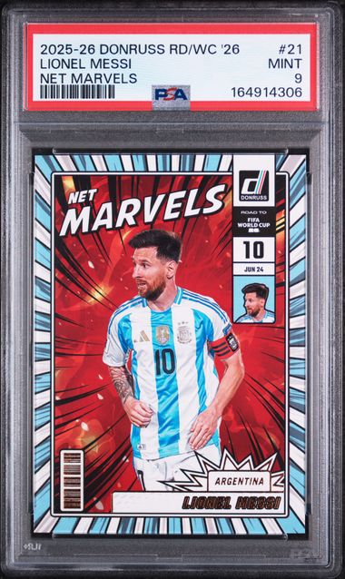 2025 Panini Donruss FIFA World Cup '26 Net Marvels #21 Lionel Messi PSA 9 - Front