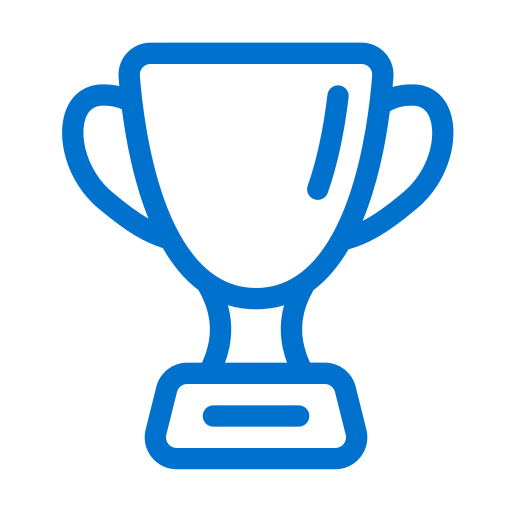 Blue outline of a trophy on a white background
