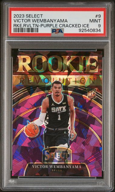 2023 Panini Select Rookie Revolution Purple Cracked Ice /75 #9 Victor Wembantama PSA 9 - Front