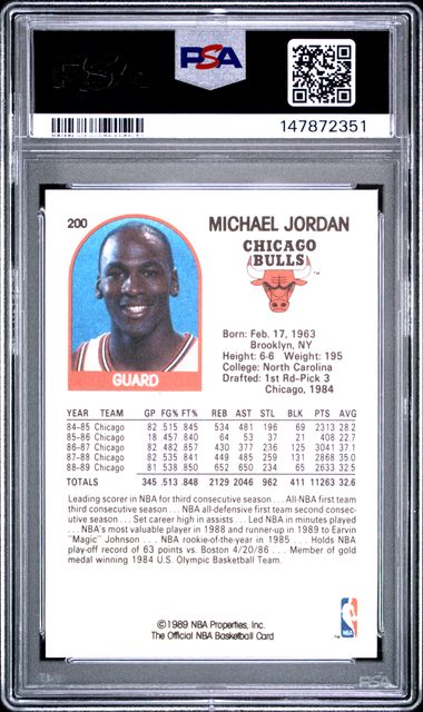 1989 Hoops #200 Michael Jordan PSA 9 - Back