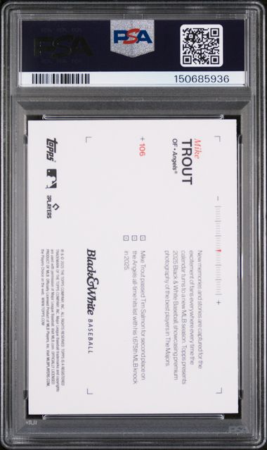 2025 Topps Black & White #106 Mike Trout PSA 9 - Back