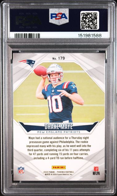 2024 Panini Phoenix Purple Fade #179 Drake Maye PSA 10 - Back
