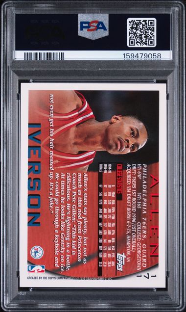 1996 Topps #171 Allen Iverson PSA 9 - Back