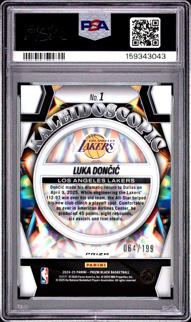 2024 Panini Prizm Black Kaleidoscopic Blue Prizm /199 #1 Luka Doncic PSA 9 - Back