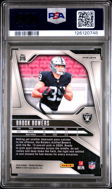 2024 Panini Prizm Red/White/Blue Prizm #315 Brock Bowers PSA 9 - Back