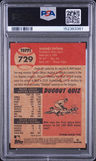 2024 Topps Living #729 Shohei Ohtani PSA 10 - Back