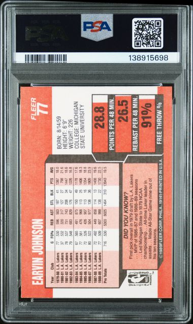 1989 Fleer #77 Magic Johnson PSA 10 - Back