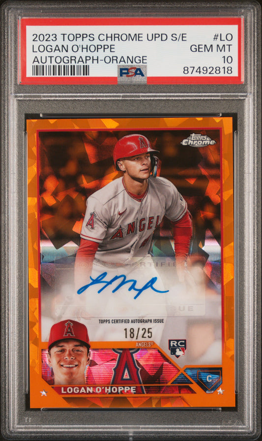 2023 Topps Chrome Update Sapphire Edition Autograph Orange /25 Logan O'Hoppe #USA-LO PSA 10