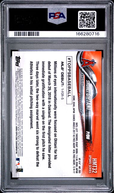 2018 Topps Chrome Update #HMT32 Shohei Ohtani PSA 10 - Back