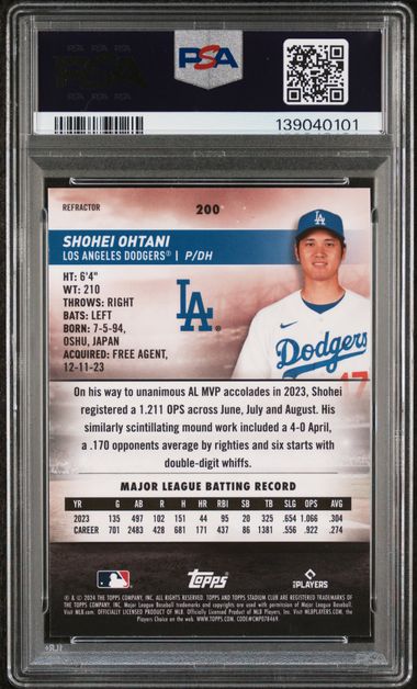 2024 Topps Stadium Club Chrome Refractor #200 Shohei Ohtani PSA 8 - Back
