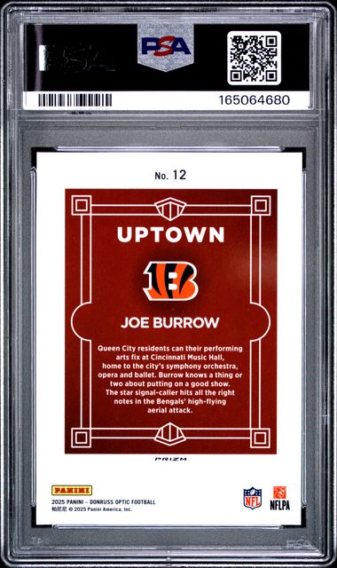 2025 Donruss Optic Uptown #12 Joe Burrow PSA 8 - Back