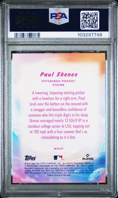 2024 Topps Update Mystical #MYS27 Paul Skenes PSA 10 - Back