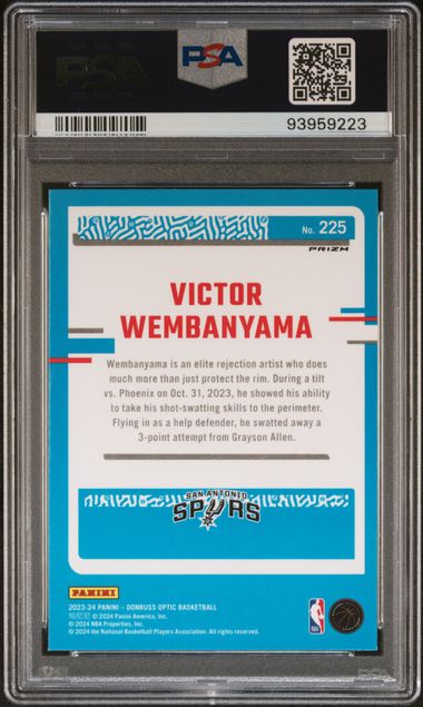2023 Panini Donruss Optic Purple Shock #225 Victor Wembanyama PSA 10 - Back