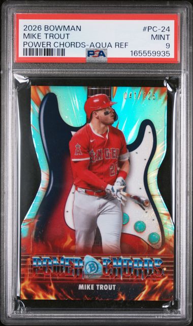 2026 Bowman Chrome Power Chords Aqua Refractor /125 #PC-24 Mike Trout PSA 9 - Front