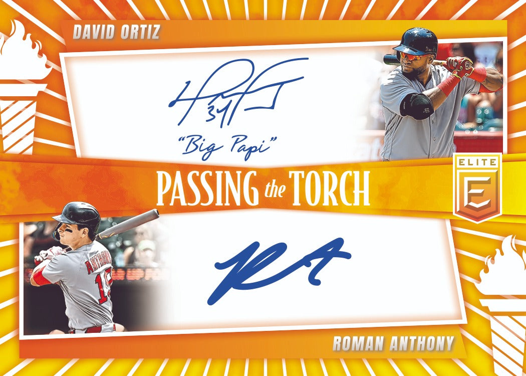2026 Panini Donruss Elite Baseball David Ortiz & Roman Anthony Passing the Torch Dual Autograph Card