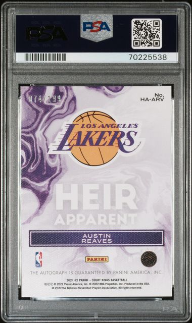 2021 Panini Court Kings Heir Apparent Autograph /199 #HA-ARV Austin Reaves PSA 10 - Back