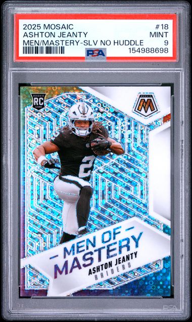 2025 Panini Mosaic Men of Mastery Silver No Huddle #18 Ashton Jeanty PSA 9 - Front