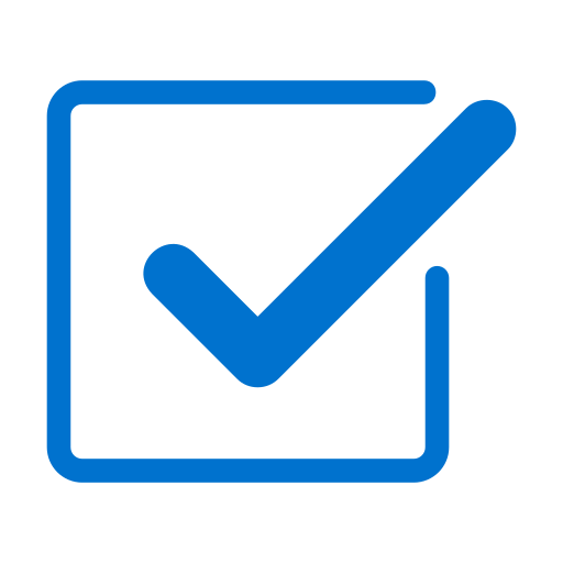 Blue check mark icon on a white background