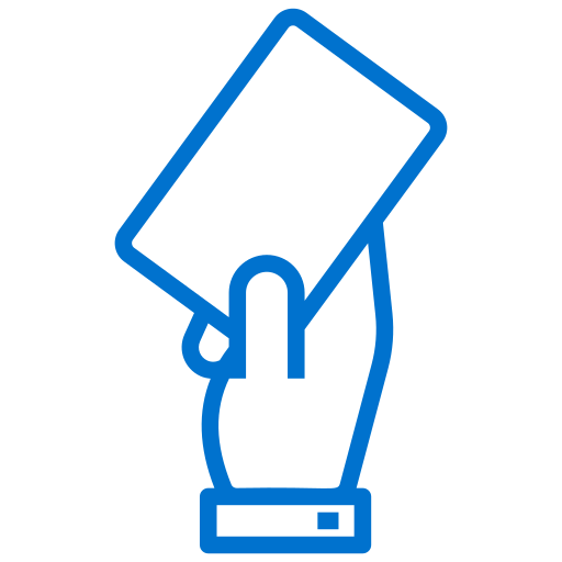 Blue outline of a hand holding a diamond on a white background