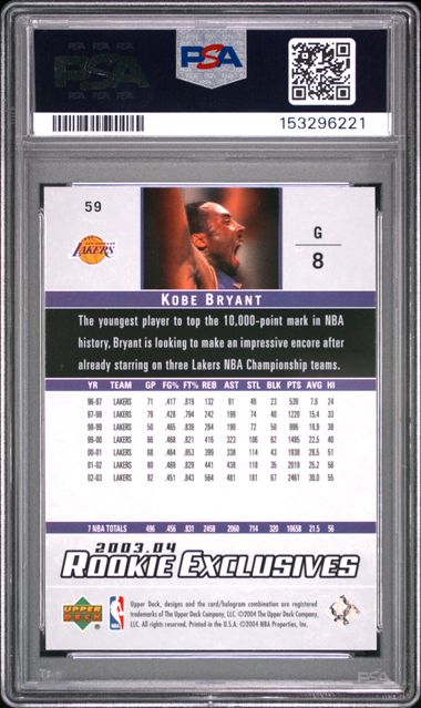 2003 Upper Deck Rookie Exclusives #59 Kobe Bryant PSA 10 - Back