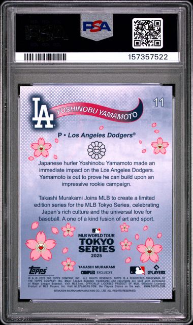 2025 Topps Takashi Murakami MLB World Tour Tokyo # 11 Yoshinobu Yamamoto PSA 10 - Back