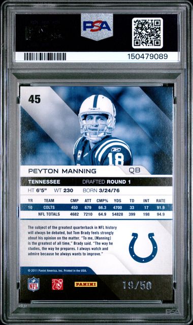 2011 Panini Absolute Memorabilia Spectrum Silver /50 #45 Peyton Manning PSA 9 - Back