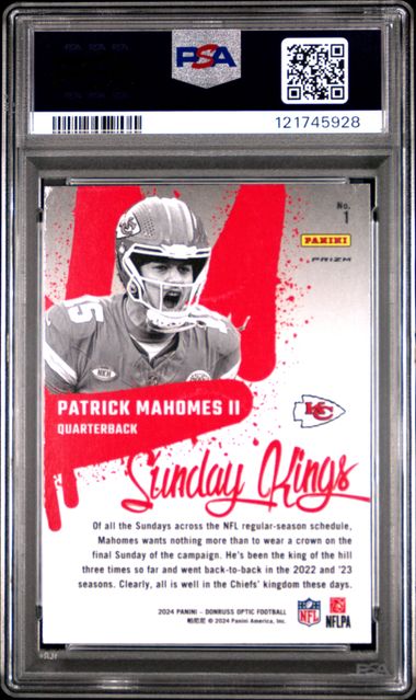 2024 Panini Donruss Optic Sunday Kings #1 Patrick Mahomes II PSA 9 - Back