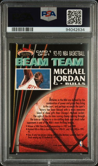 1992 Topps Stadium Club Beam Team #1 Michael Jordan PSA 9 - Back