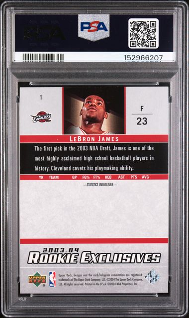 2003 Upper Deck Rookie Exclusives #1 Lebron James PSA 9 - Back