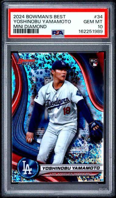 2024 Bowman's Best Mini Diamond /299 #34 Yoshinobu Yamamoto PSA 10 - Front