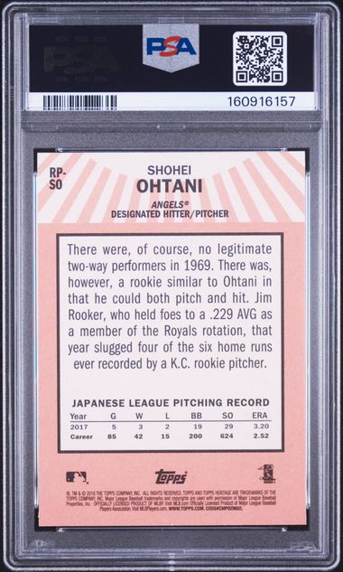 2018 Topps Heritage Rookie Performers #RP-SO Shohei Ohtani PSA 10 - Back