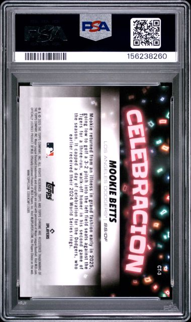2025 Topps Chrome Update Celebracion Green Refractor /99 #3 Mookie Betts PSA 9 - Back