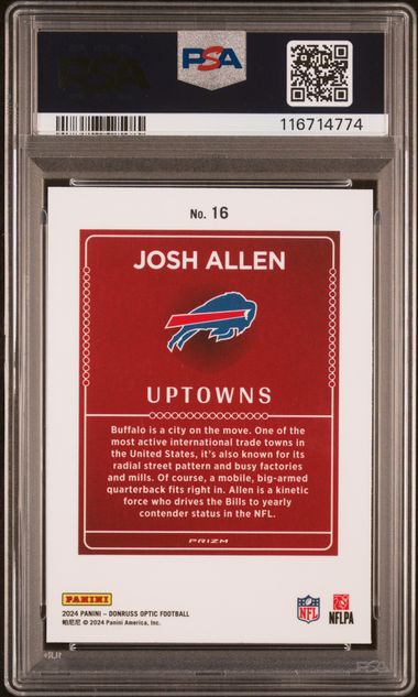 2024 Panini Donruss Optic Uptowns #16 Josh Allen PSA 8 (Back)