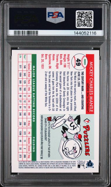 2008 Topps Mantle Story #MMS49 Mickey Mantle PSA 10 - Back