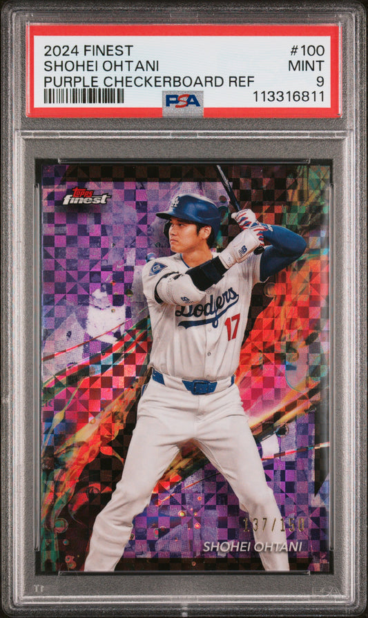 2024 Topps Finest Purple Checkerboards Refractor /150 Shohei Ohtani #100 PSA 9