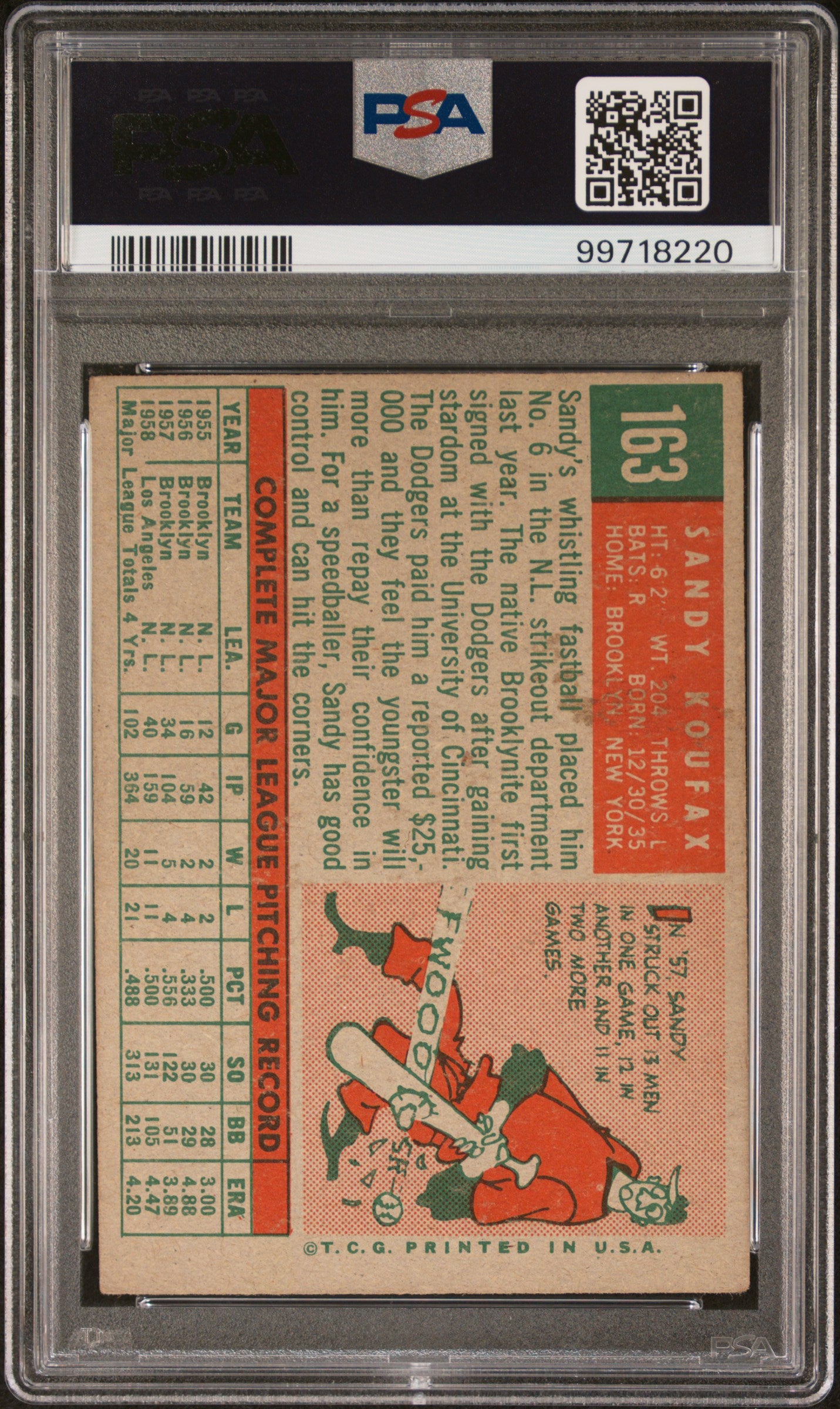 1959 Topps Sandy Koufax #163 PSA 3.5