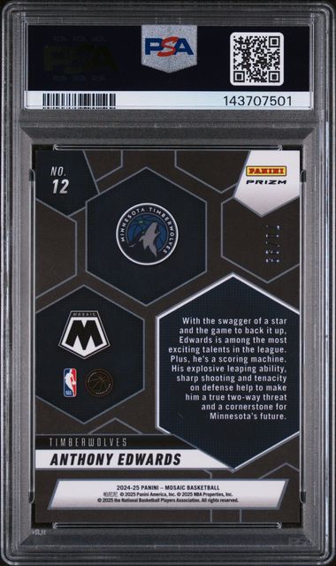 2024 Panini Mosaic Montage Purple /99 #12 Anthony Edwards PSA 8 - Back