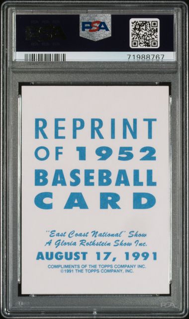 1991 Topps East Coast National Topps 1952 Reprint Mickey Mantle PSA 9 - Back