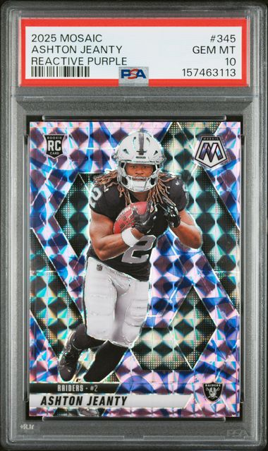 2025 Panini Mosaic Reactive Purple #345 Ashton Jeanty PSA 10 - Front